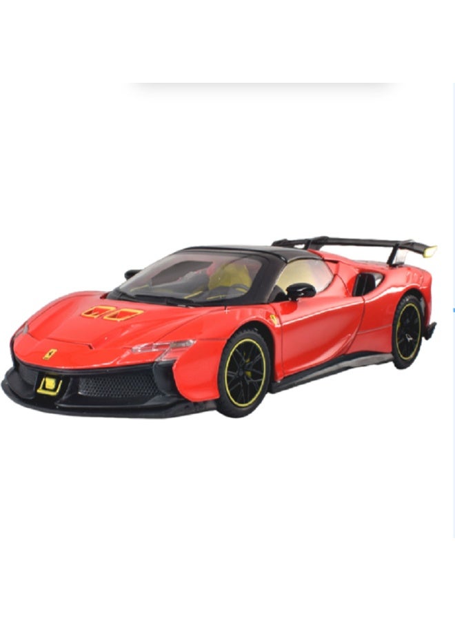 عام **نموذج سيارة رياضية Ferrari من السبائك - أبواب قابلة للفتح ومصابيح أمامية مضاءة، نسخة طبق الأصل عالية الدقة، حرفة فاخرة، سيارة لعبة قابلة للجمع** - Image 1